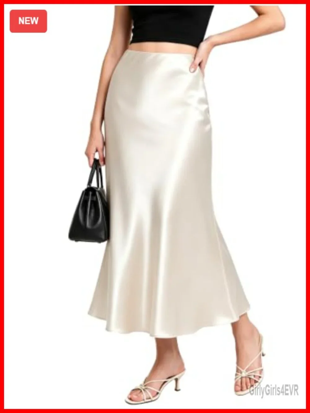 Satin Midi Skirt High Waisted A-Line Silky